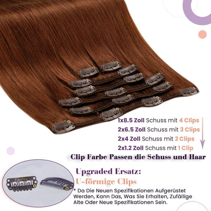 Auburn Braun Echthaar Extensions – 55cm Remy Clip-In