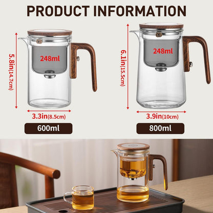 Glas Teekanne mit Sieb & Holzoptik Griff (800ml)