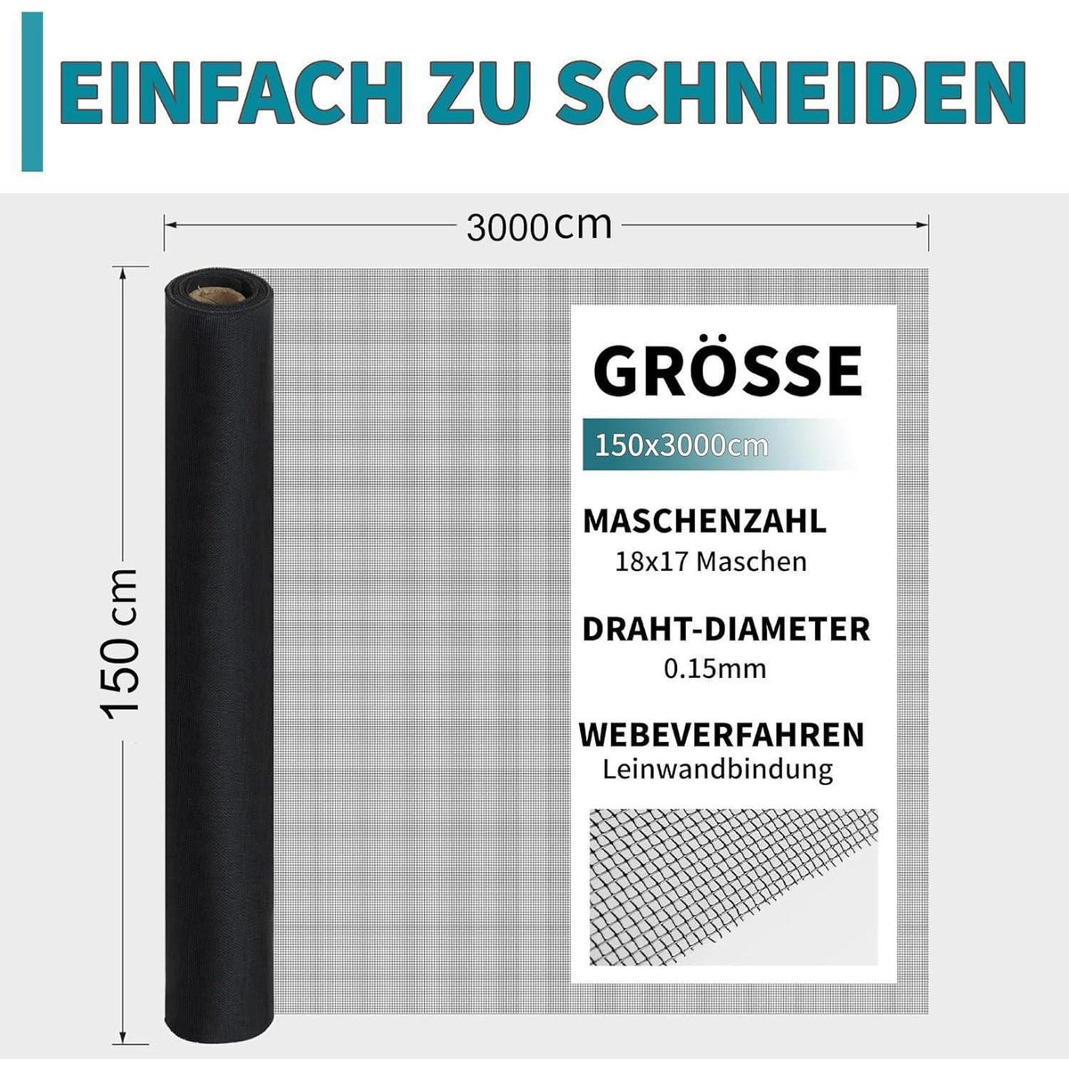 Fliegengitter Fenster 150x3000cm Edelstahl Zuschneidbar