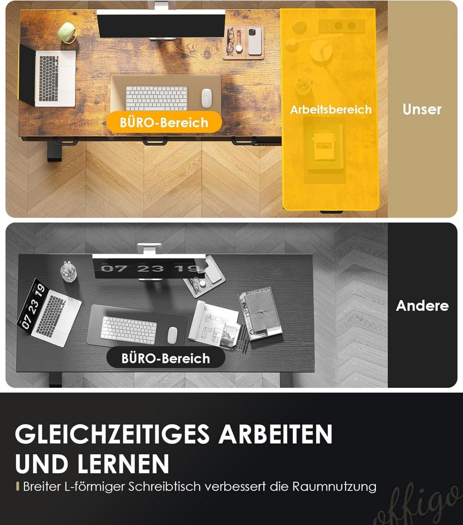 Eckschreibtisch Höhenverstellbar Elektrisch 160cm 4 Schubladen