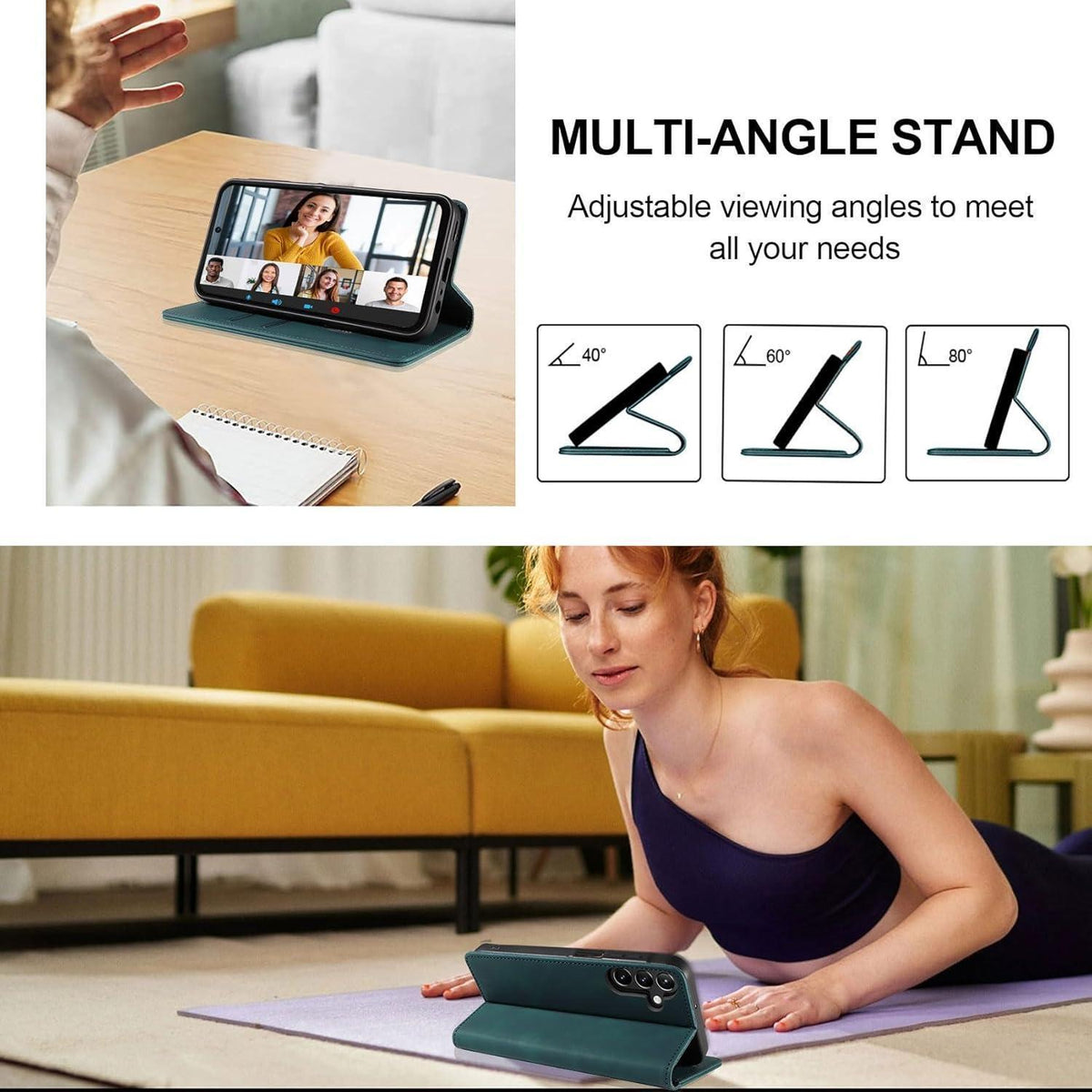Handyhülle Klapphülle mit Panzerglas für Samsung A56/A36 5G Seegrün in Lederoptik