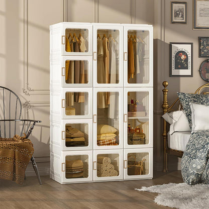 Zusammenklappbarer Kleiderschrank mit Kleiderstange & Magnettüren