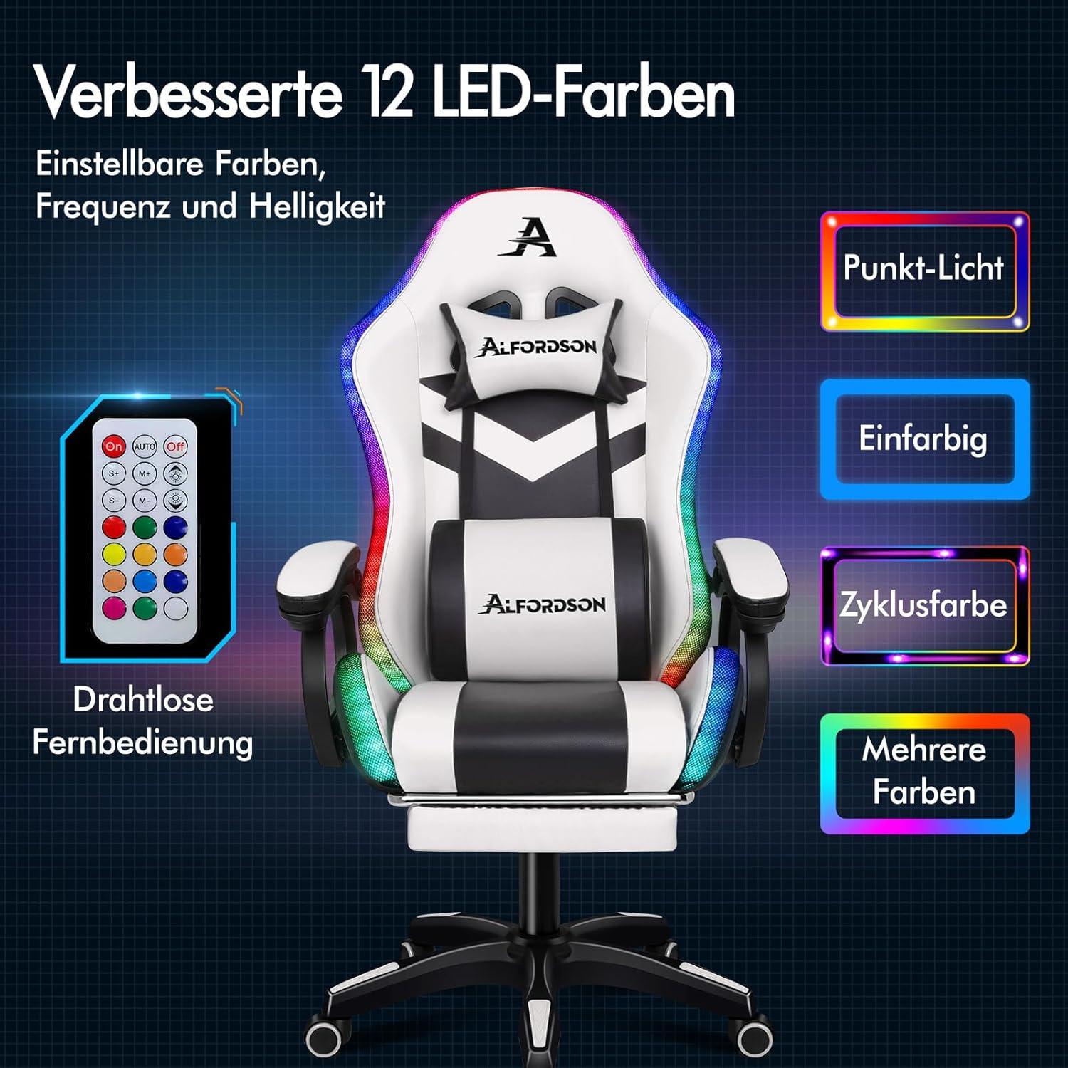 Gaming Stuhl mit Massage RGB LED Licht ergonomisch Fußstützen