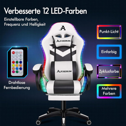 Gaming Stuhl mit Massage RGB LED Licht ergonomisch Fußstützen