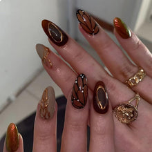 24 Stück Herbst Press-On Nägel Mittel Almond Brauner Schmetterling und
