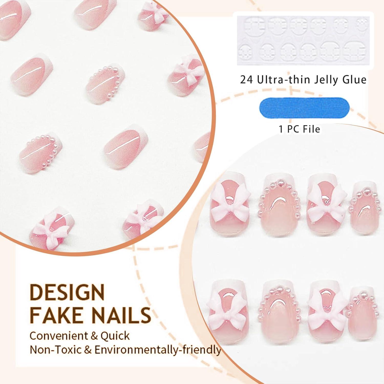 Kurze Quadratische Weiße French Tip Press on Nägel 24 Stück