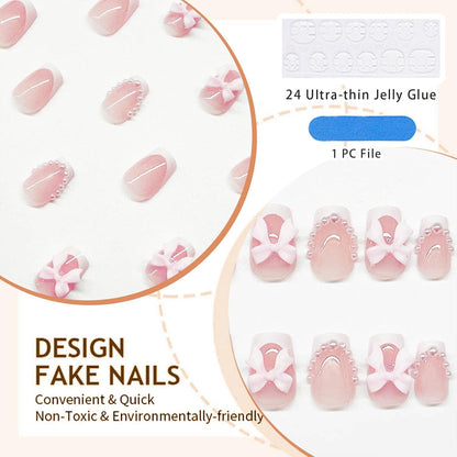 Kurze Quadratische Weiße French Tip Press on Nägel 24 Stück