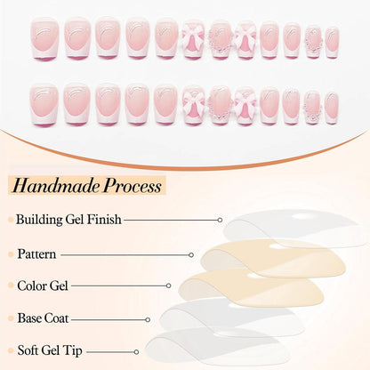 Kurze Press on Nägel quadratisch French Tip rosa Acrylglanz 24