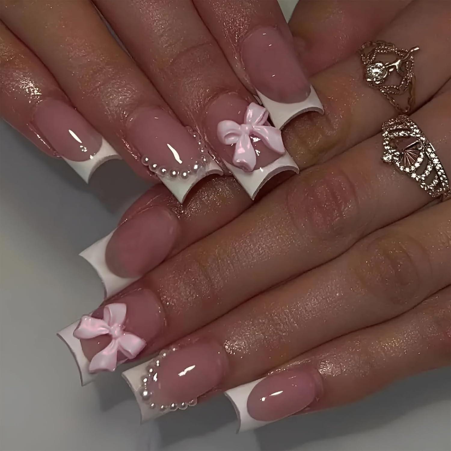 Kurze Press on Nägel quadratisch French Tip weiß 24 Stück