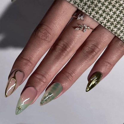 30 Stück Hellgrüne French Tip Press on Nails Mittel Almond