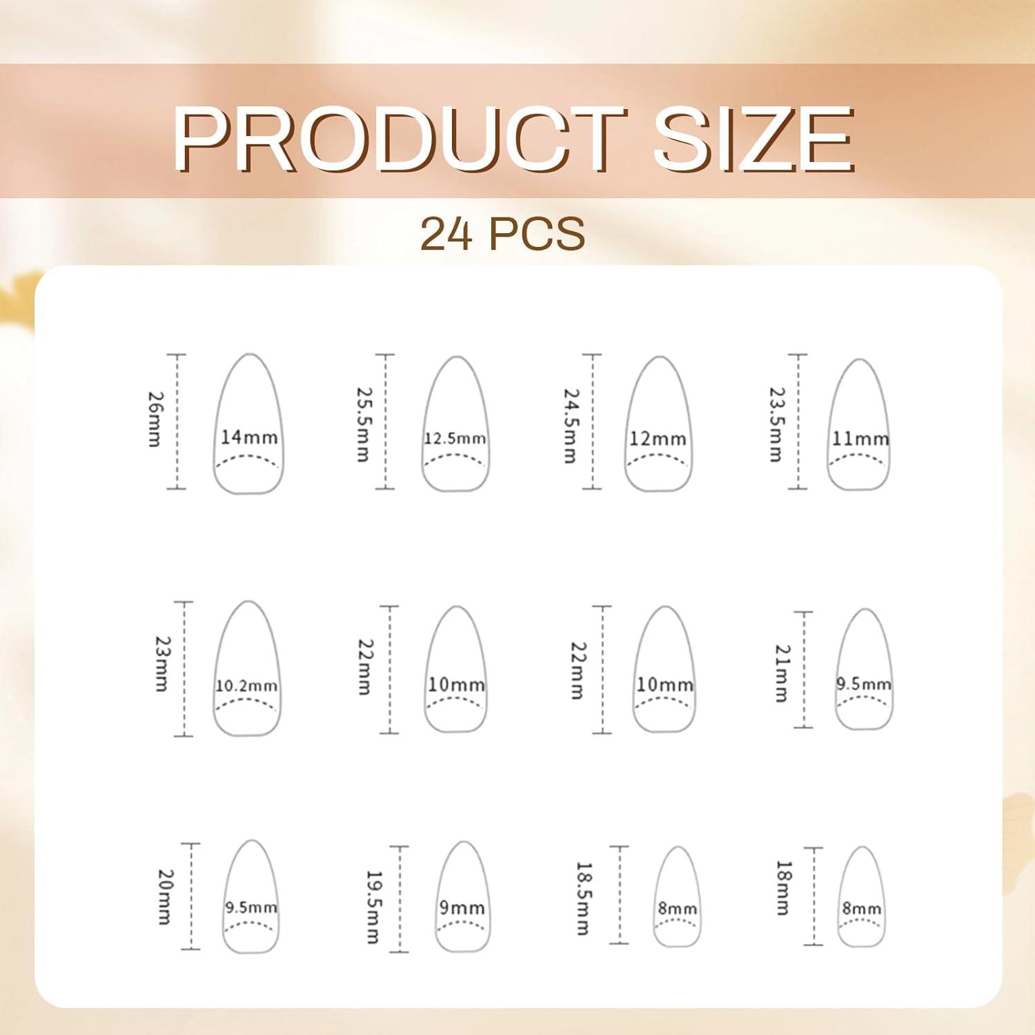Braune Almond Press-on Nägel mit Gold Linien Designs - 24