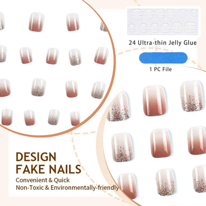 24 Stk. Winter Ombré Press-On Nägel Set - Glänzend & Kurz