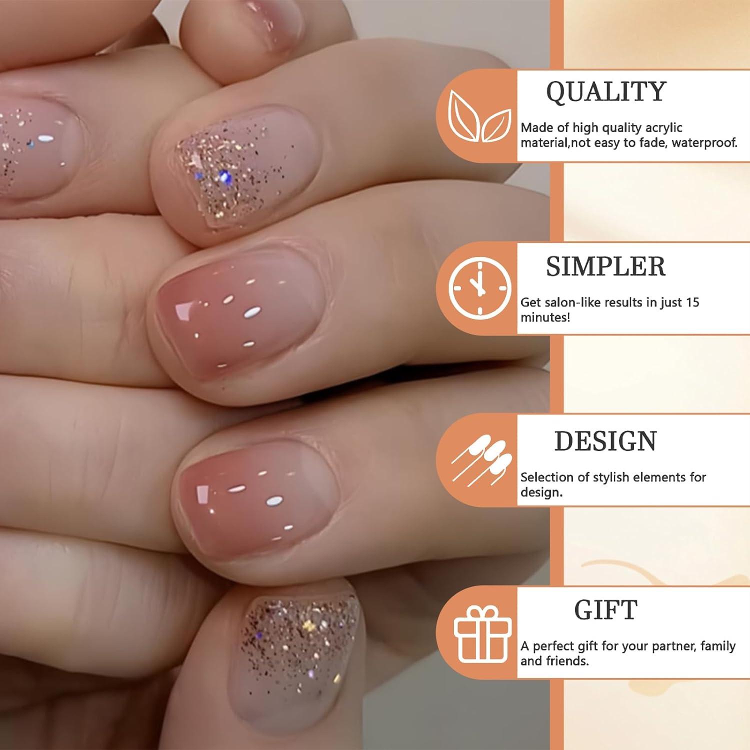 24er Winter Ombré Blush Press-On Nägel - Kurz Quadratisch Falsche Nägel Set