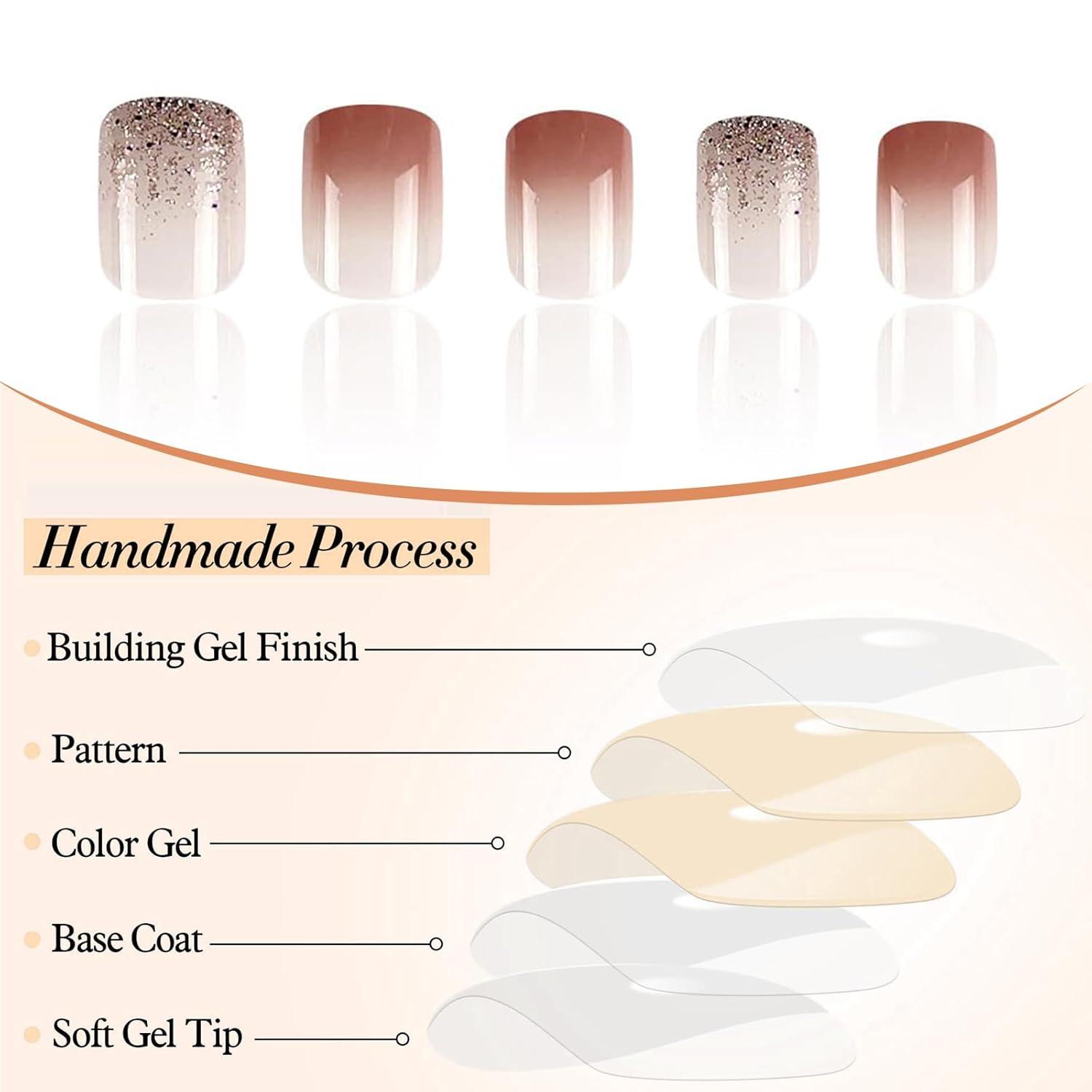 24x Winter Ombré Press-On Nagel Set Falsche Nägel Glänzend Quadrat