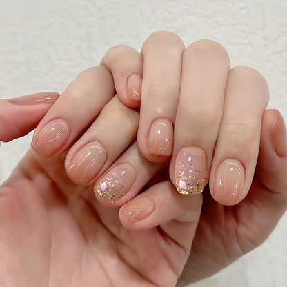 24x Winter Press-On Nägel Kurz Quadrat Glänzend - Acryl Set Falsche