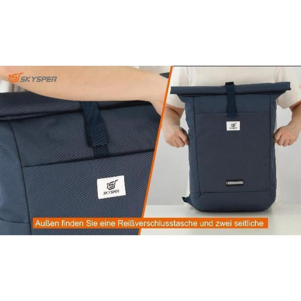 Rolltop Rucksack grau – Laptopfach, Reiserucksack, Unisex