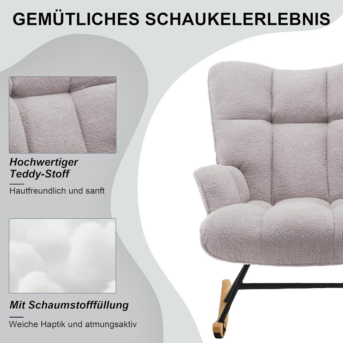 Gepolsterter Schaukelstuhl – Grau, Komfort & Entspannung