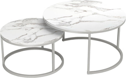 Modernes 2er-Set Couchtisch Marmor Optik Weiß Silber