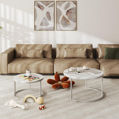 Runder Marmor Couchtisch Weiß Silber 80x80cm 60x60cm