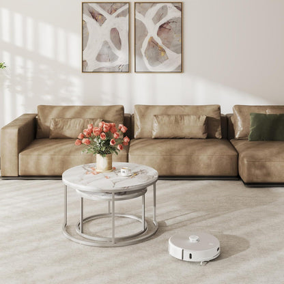 Runder Marmor Couchtisch Weiß Silber 80x80cm 60x60cm