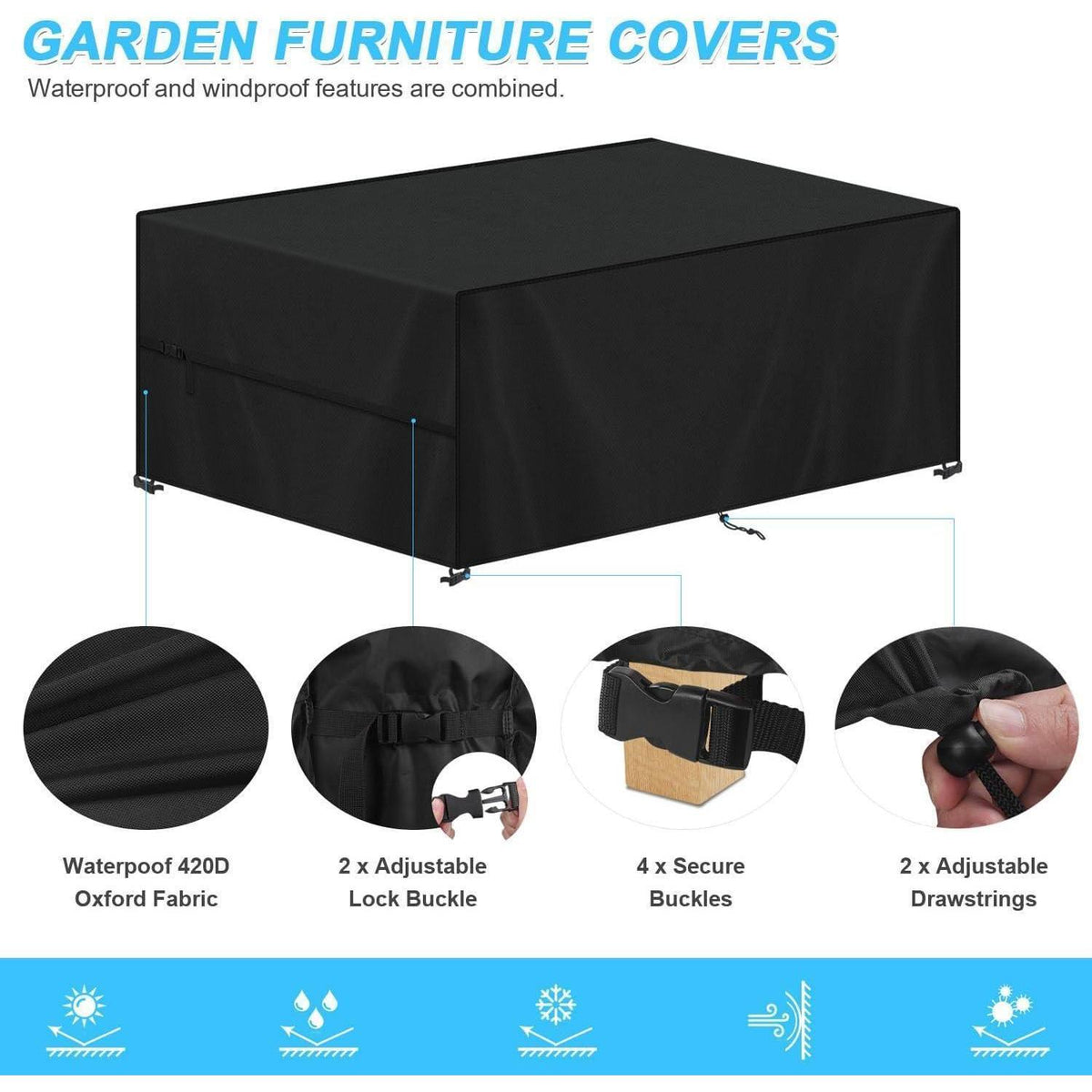 Gartenmöbel Abdeckung 150x80x70cm – UV & Wetterfest