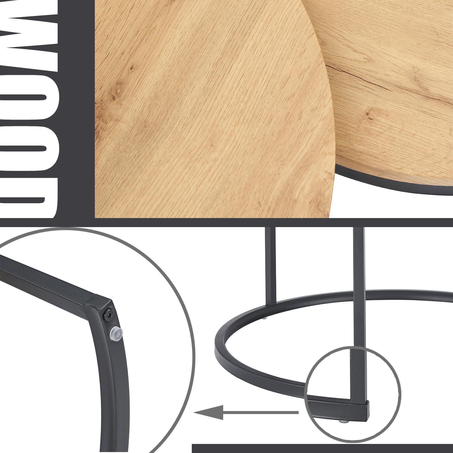 2er Set Runde Couchtische Eiche Holz Beistelltisch Satztische