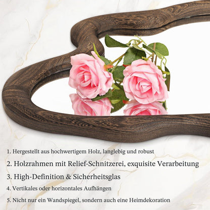 Großer Vintage Wandspiegel Holzrahmen 70x50 cm – Asymmetrisch & Rustikal