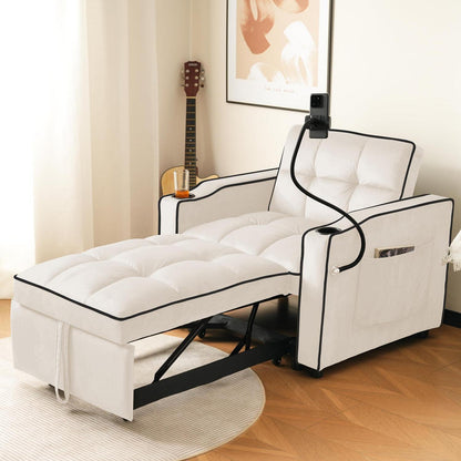 3-in-1 Schlafsofa mit Becherhaltern & Handyhalter – Beige B