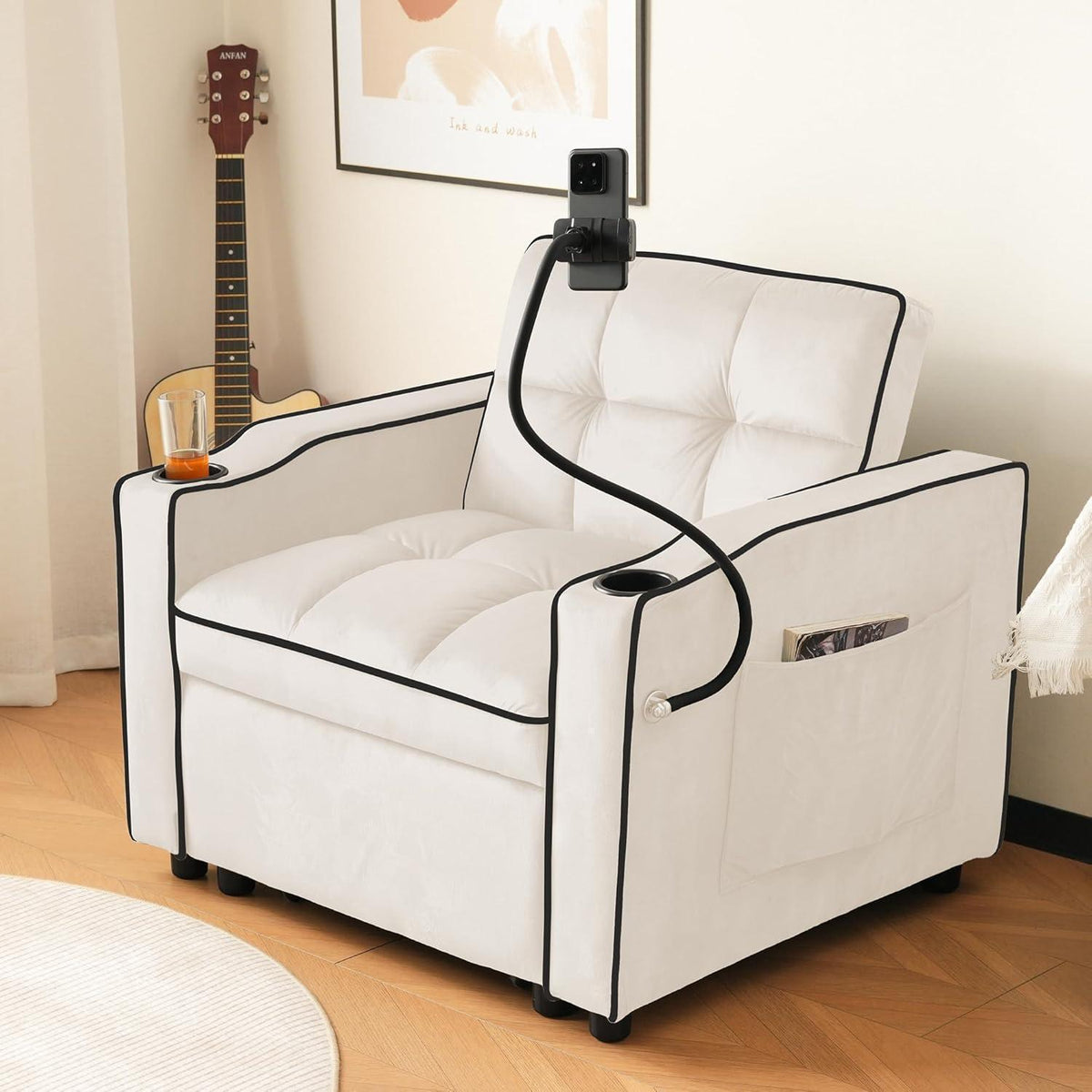 3-in-1 Schlafsofa mit Becherhaltern & Handyhalter – Beige B
