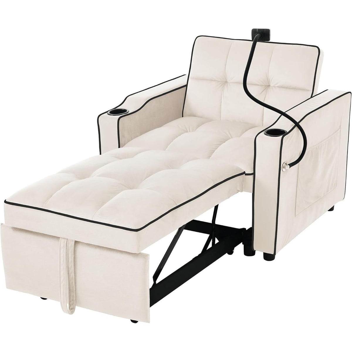 3-in-1 Schlafsofa mit Becherhaltern & Handyhalter – Beige B