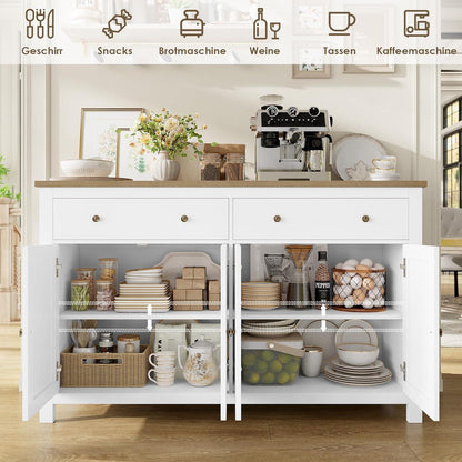 140cm Sideboard Weiß | Küchenschrank mit Arbeitsplatte & Schubladen