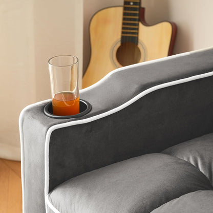 3-in-1 Schlafsofa mit Becherhaltern & Handyhalter – Dunkelgrau