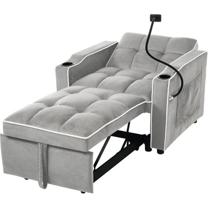 3-in-1 Schlafsofa mit Becherhaltern & Handyhalter – Antik Grau Weiß B
