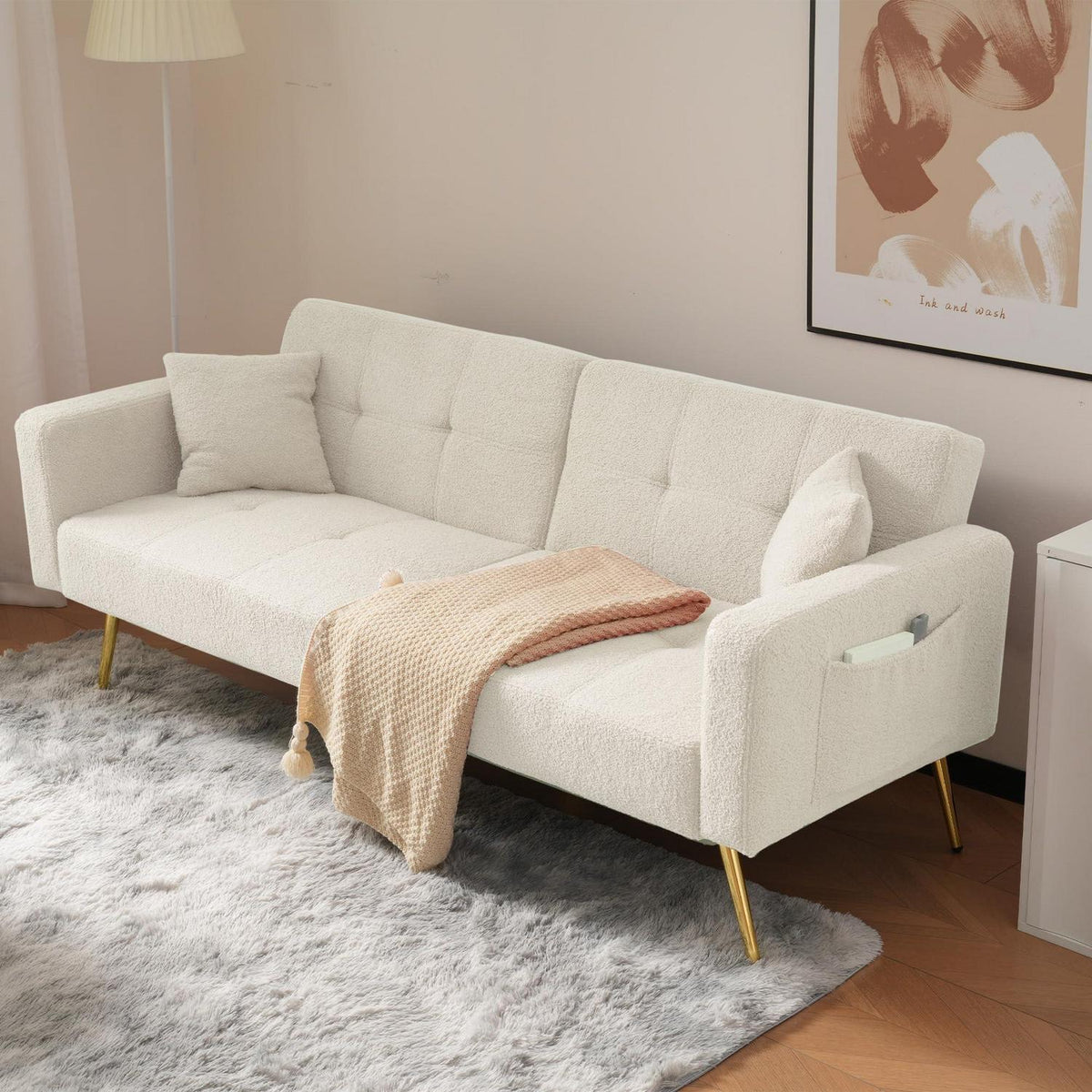 2-in-1 Schlafsofa mit verstellbarer Rückenlehne (Weiß)