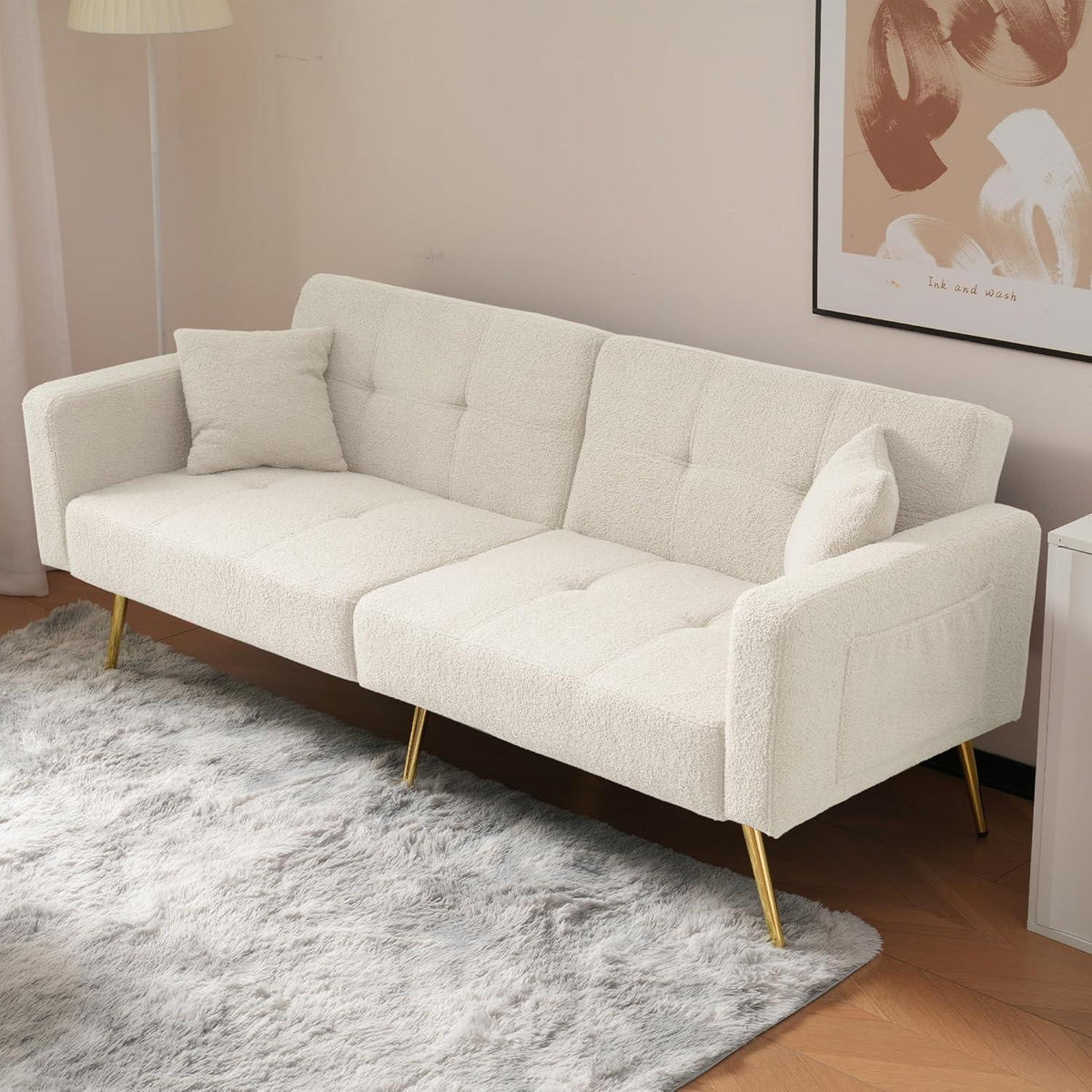 2-in-1 Schlafsofa mit verstellbarer Rückenlehne (Weiß)