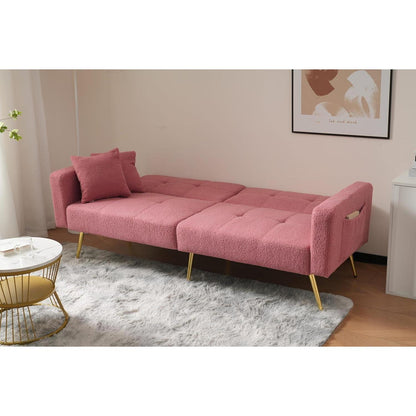 Rosa Schlafsofa mit verstellbarer Rückenlehne & goldenen Beinen