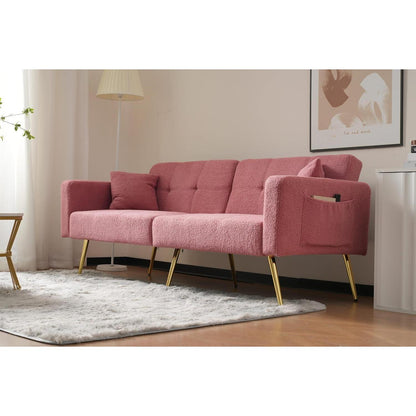 Rosa Schlafsofa mit verstellbarer Rückenlehne & goldenen Beinen