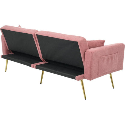Rosa Schlafsofa mit verstellbarer Rückenlehne & goldenen Beinen