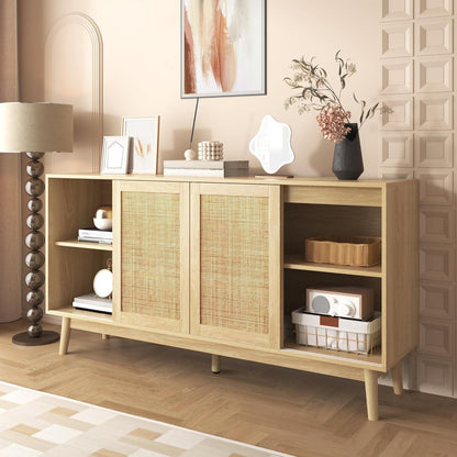 Rattanschrank 155cm mit 3 Türen & 2 Schubladen – Sideboard Kommode