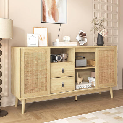 Rattanschrank 155cm mit 3 Türen & 2 Schubladen – Sideboard Kommode