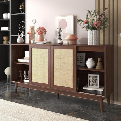 Rattanschrank 155cm mit 3 Türen & 2 Schubladen – Dunkelbraun