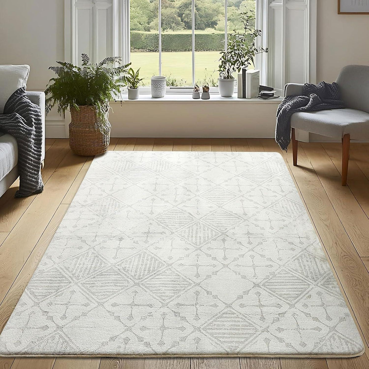 Moderner Kurzflorteppich Grau Creme Weiß 160x200cm