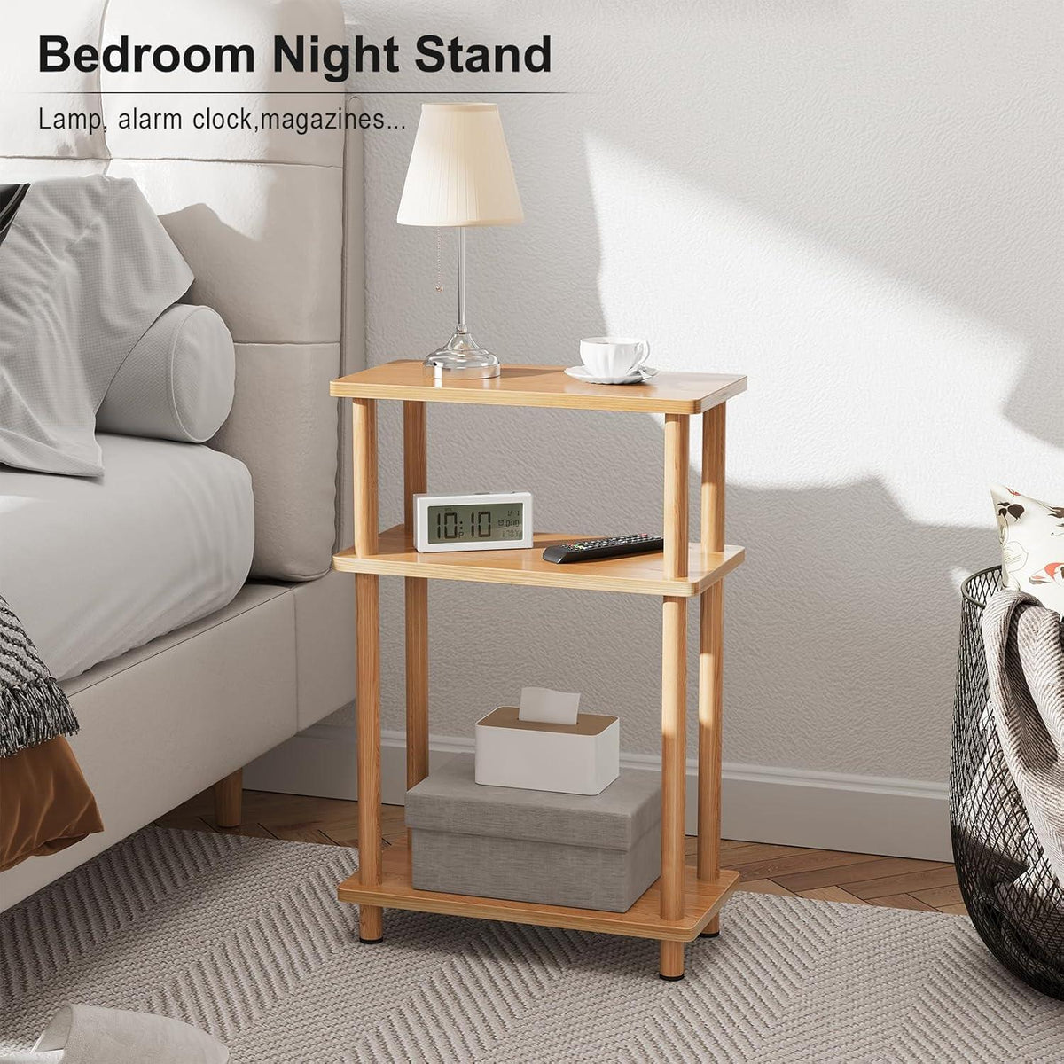 Beistelltisch 3 Etagen Holz 40x18x61.5CM Stauraum Wohnzimmer Natur