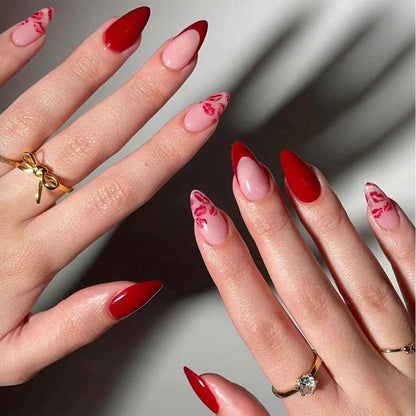 Valentinstag Nagelset 24 Stk. Mandelform Rote Lippen Glitzer Press-On Nails