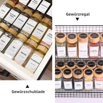 Gewürzgläser Set Bambusdeckel 24er Spice Jars 120ml Trichter, Etiketten