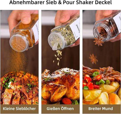 Gewürzdosen 24er Set Bambusdeckel 120 ml Gewürzstreuer Spice Jars Trichter