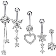 Bauchnabelpiercing Set 5 Stück Chirurgenstahl 14G Silber