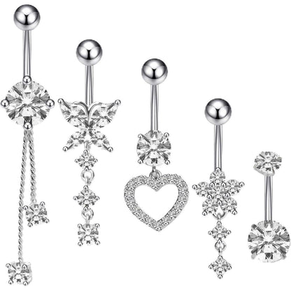 Bauchnabelpiercing Set 5 Stück Chirurgenstahl 14G Silber