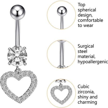 Bauchnabelpiercing Set 5 Stück Chirurgenstahl 14G Silber