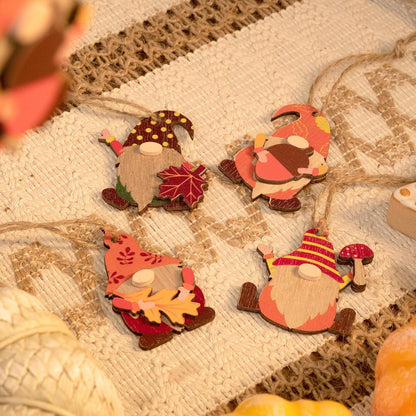 Holzanhänger Herbst Deko Zwerg Pilz Ahornblatt 12er Set